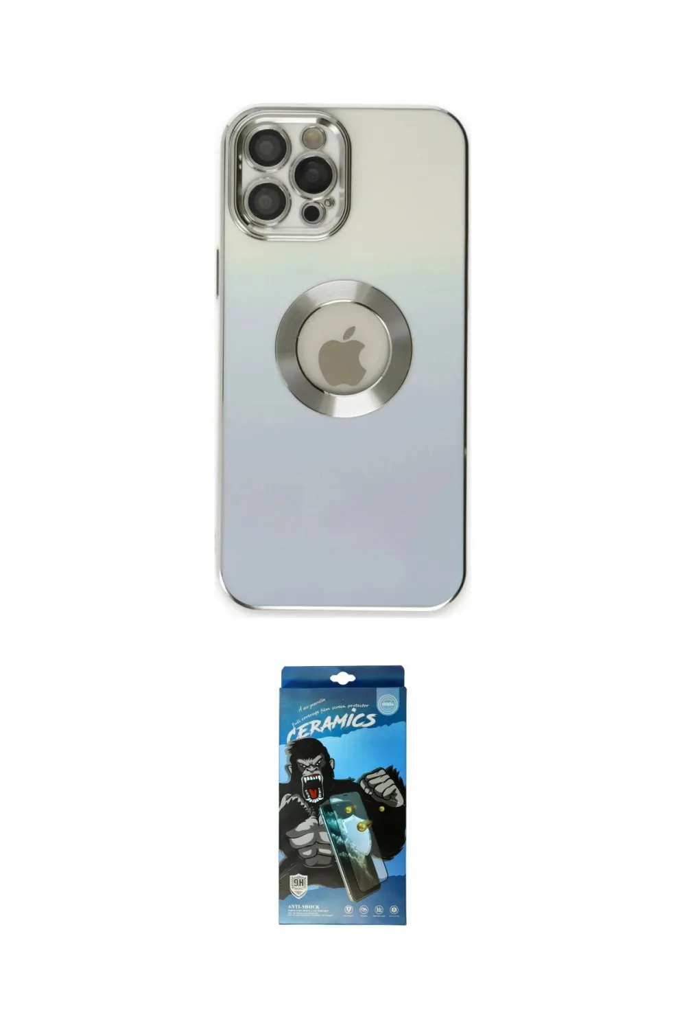ieg™ iPhone 12 Pro Max Kılıf Kutup Yansıma Özel Seri - Siyah 34D Izgaralı Cam