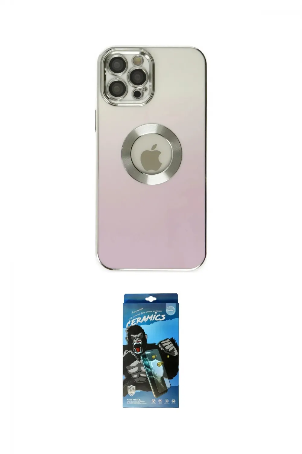 ieg™ iPhone 12 Pro Max Kılıf Kutup Yansıma Özel Seri - Siyah 34D Izgaralı Cam