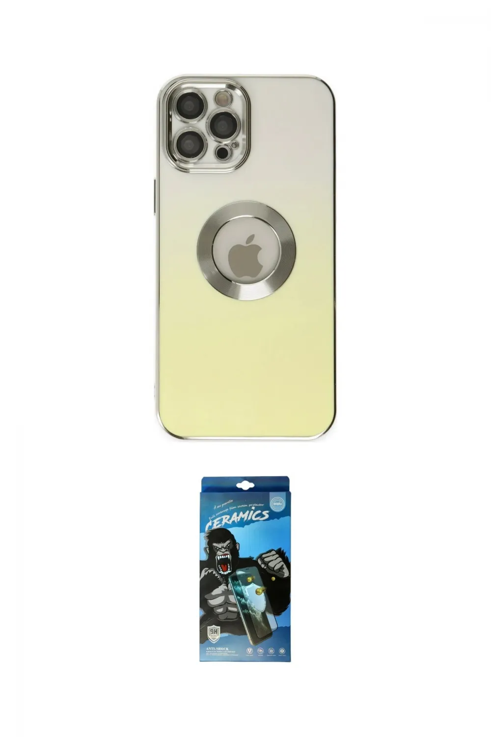 ieg™ iPhone 12 Pro Max Kılıf Kutup Yansıma Özel Seri - Siyah 34D Izgaralı Cam