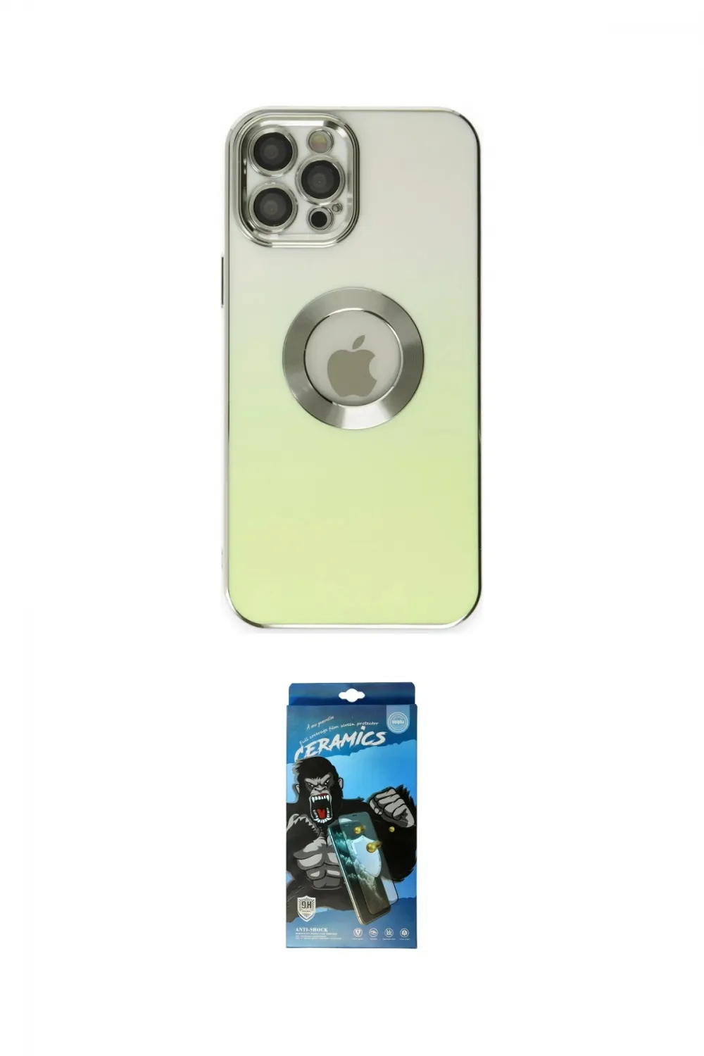 ieg™ iPhone 12 Pro Max Kılıf Kutup Yansıma Özel Seri - Siyah 34D Izgaralı Cam