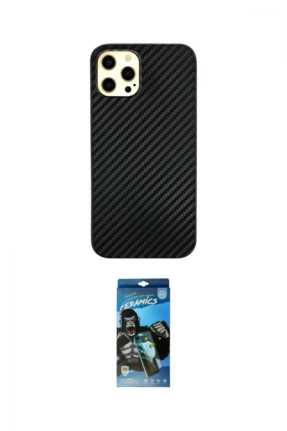 ieg™ iPhone 12 Pro Max Kılıf Nova Çizgi - Siyah 34D Izgaralı Cam