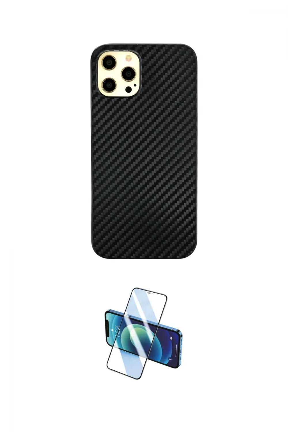 ieg™ iPhone 12 Pro Max Kılıf Nova Çizgi - Siyah 3D Antistatik Cam Ekran Koruyucu