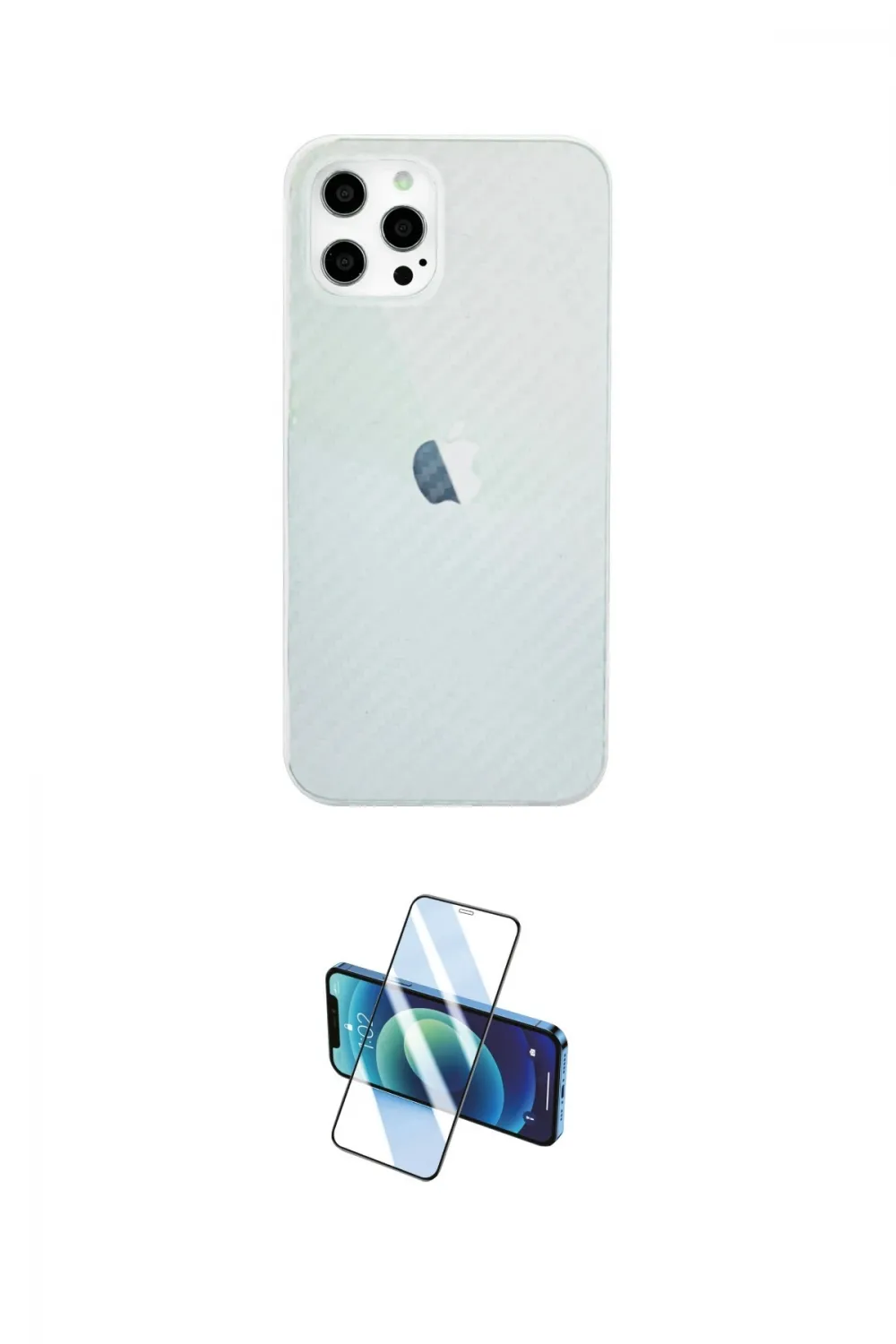 ieg™ iPhone 12 Pro Max Kılıf Nova Çizgi - Siyah 3D Antistatik Cam Ekran Koruyucu