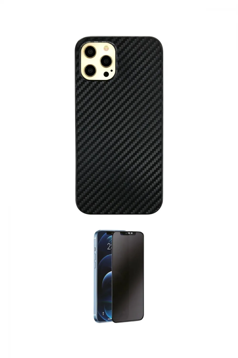 ieg™ iPhone 12 Pro Max Kılıf Nova Çizgi - Siyah 3D Antistatik Hayalet Cam Ekran Koruyucu
