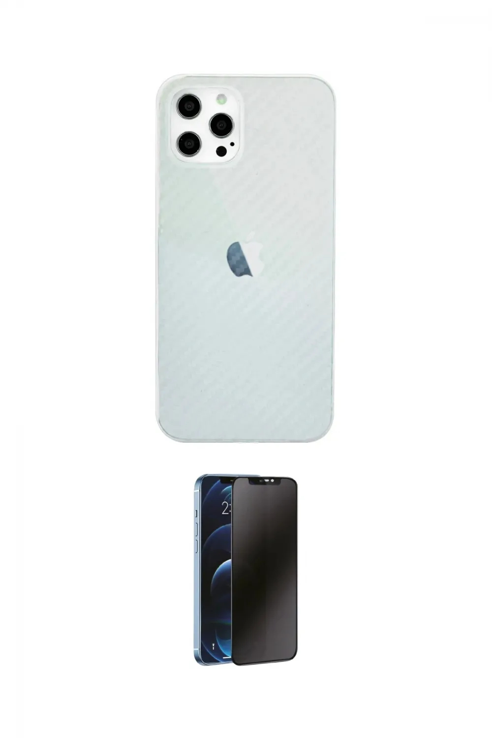 ieg™ iPhone 12 Pro Max Kılıf Nova Çizgi - Siyah 3D Antistatik Hayalet Cam Ekran Koruyucu