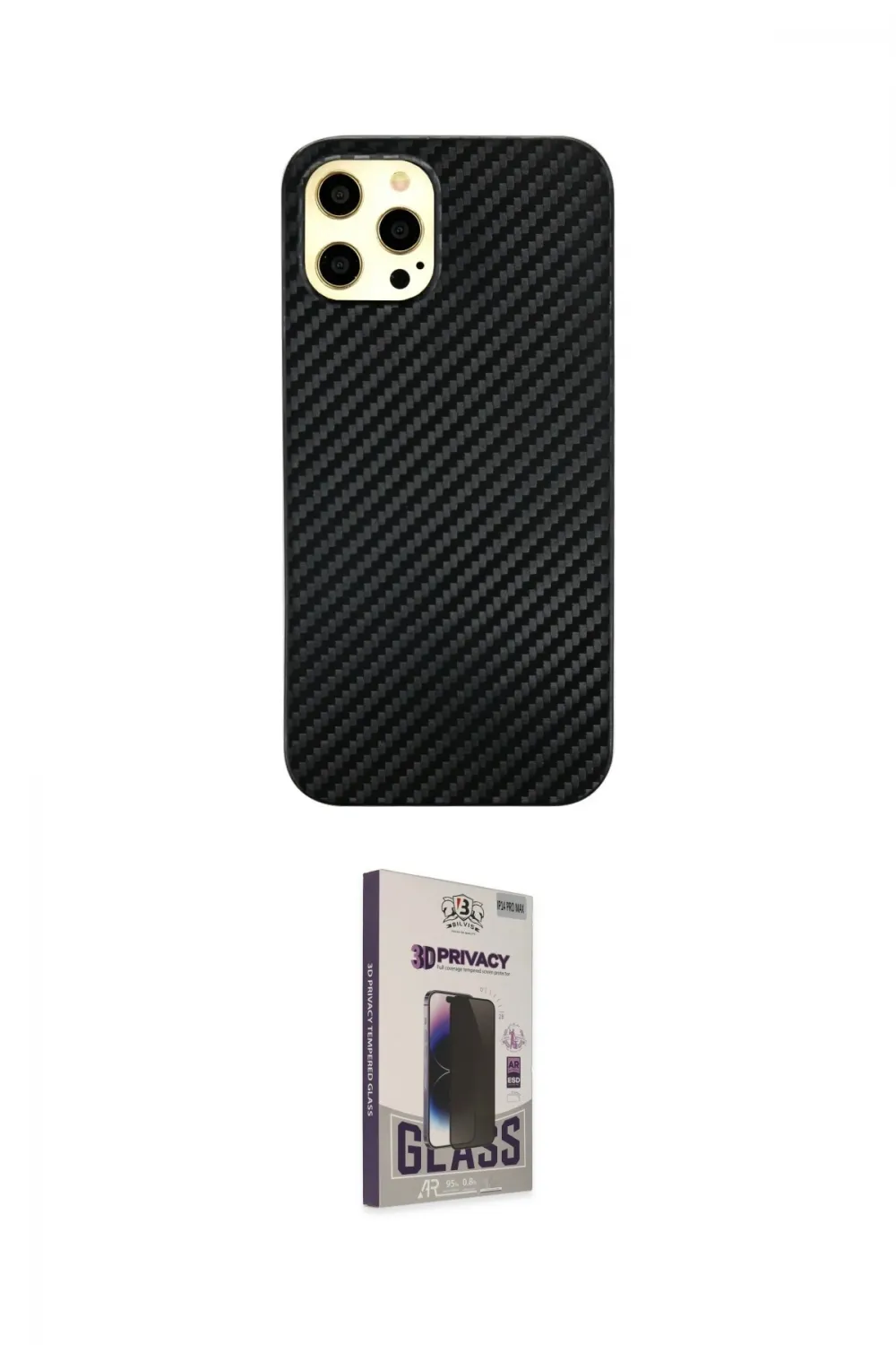 ieg™ iPhone 12 Pro Max Kılıf Nova Çizgi - Siyah Bilvis Hayalet Cam Ekran Koruyucu