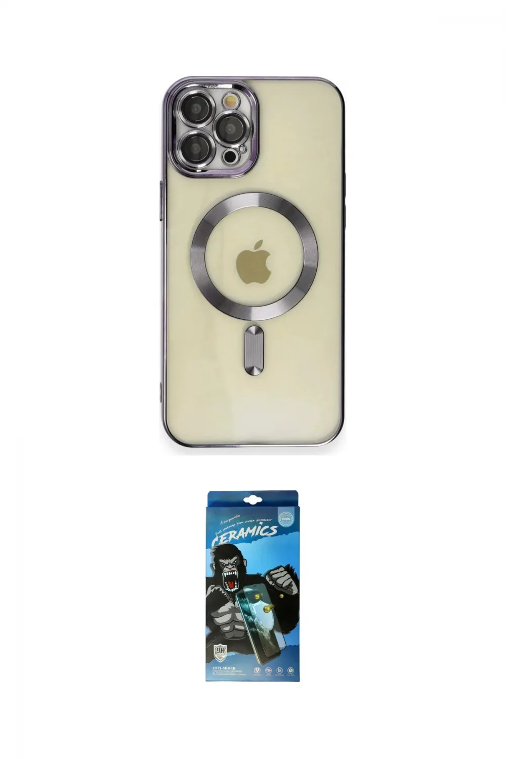 ieg™ iPhone 12 Pro Max Kılıf Nova Işık Özel Seri - Siyah 34D Izgaralı Cam