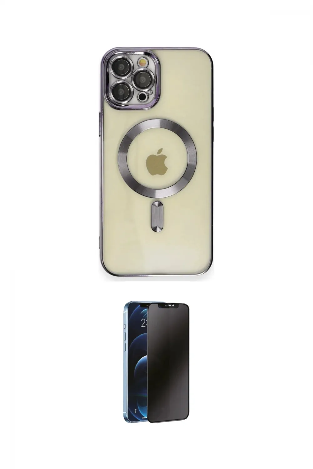 ieg™ iPhone 12 Pro Max Kılıf Nova Işık Özel Seri - Siyah 3D Antistatik Hayalet Cam Ekran Koruyucu