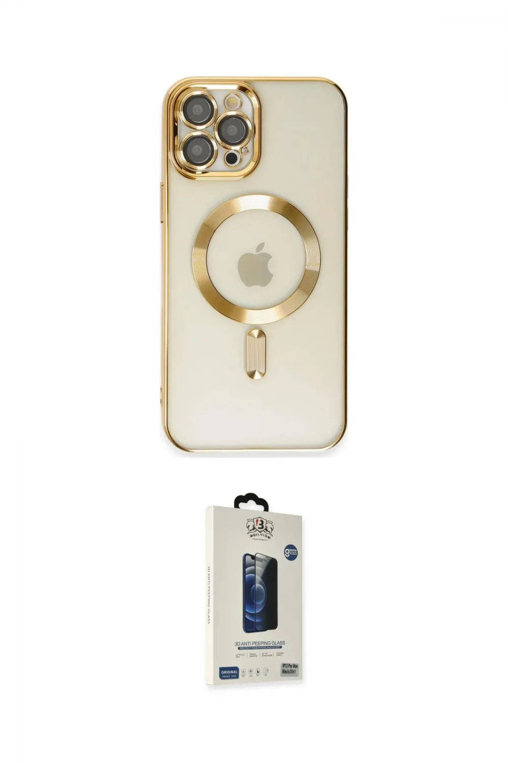 ieg™ iPhone 12 Pro Max Kılıf Nova Işık Özel Seri - Siyah Bilvis Hayalet Cam Ekran Koruyucu