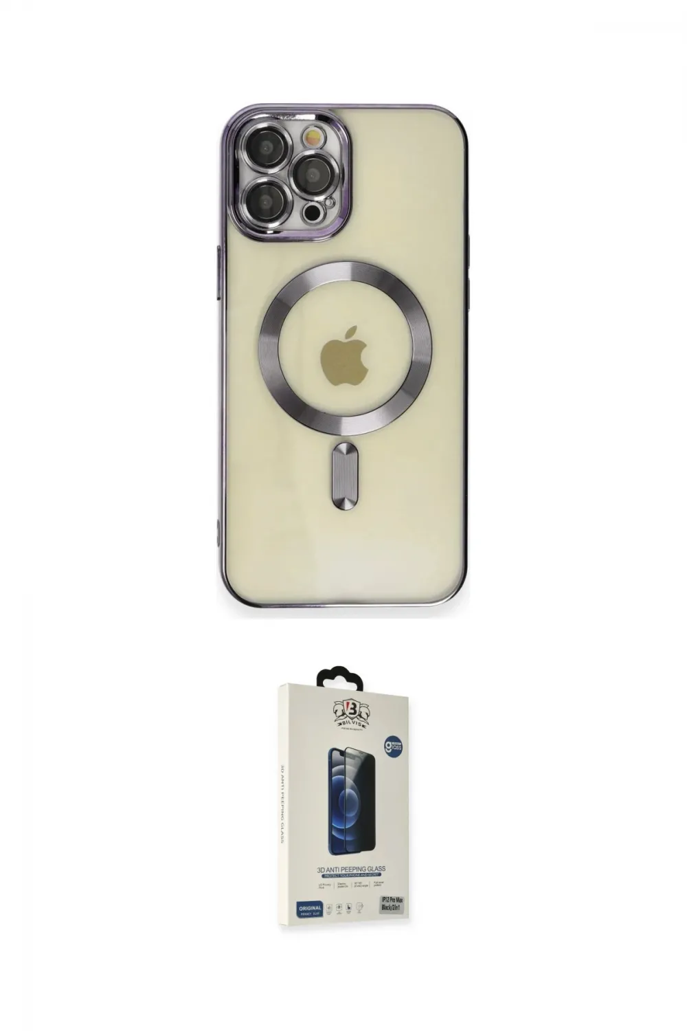 ieg™ iPhone 12 Pro Max Kılıf Nova Işık Özel Seri - Siyah Bilvis Hayalet Cam Ekran Koruyucu