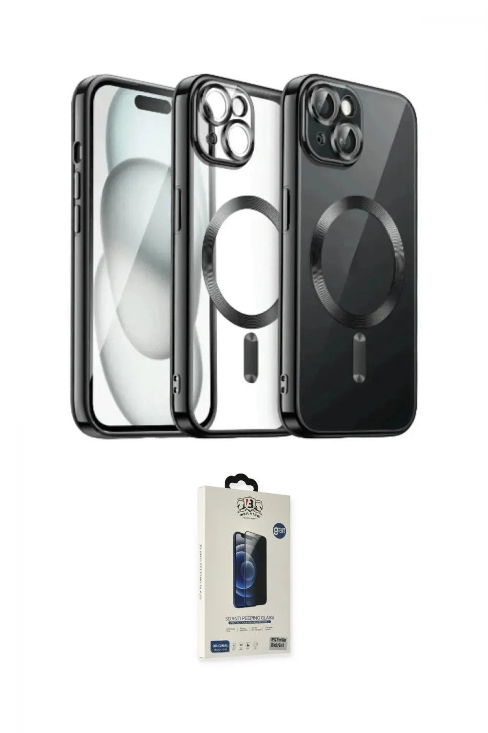 ieg™ iPhone 12 Pro Max Kılıf Nova Işık Özel Seri - Siyah Bilvis Hayalet Cam Ekran Koruyucu