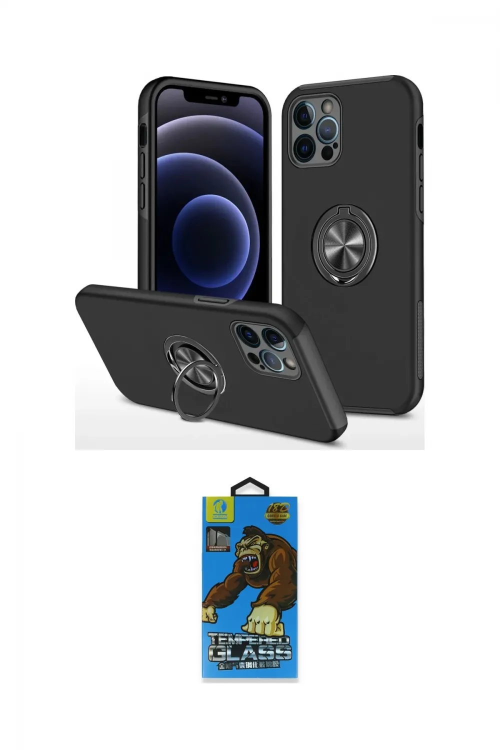 ieg™ iPhone 12 Pro Max Kılıf Odak Form Prime - Siyah 18D Cam Ekran Koruyucu