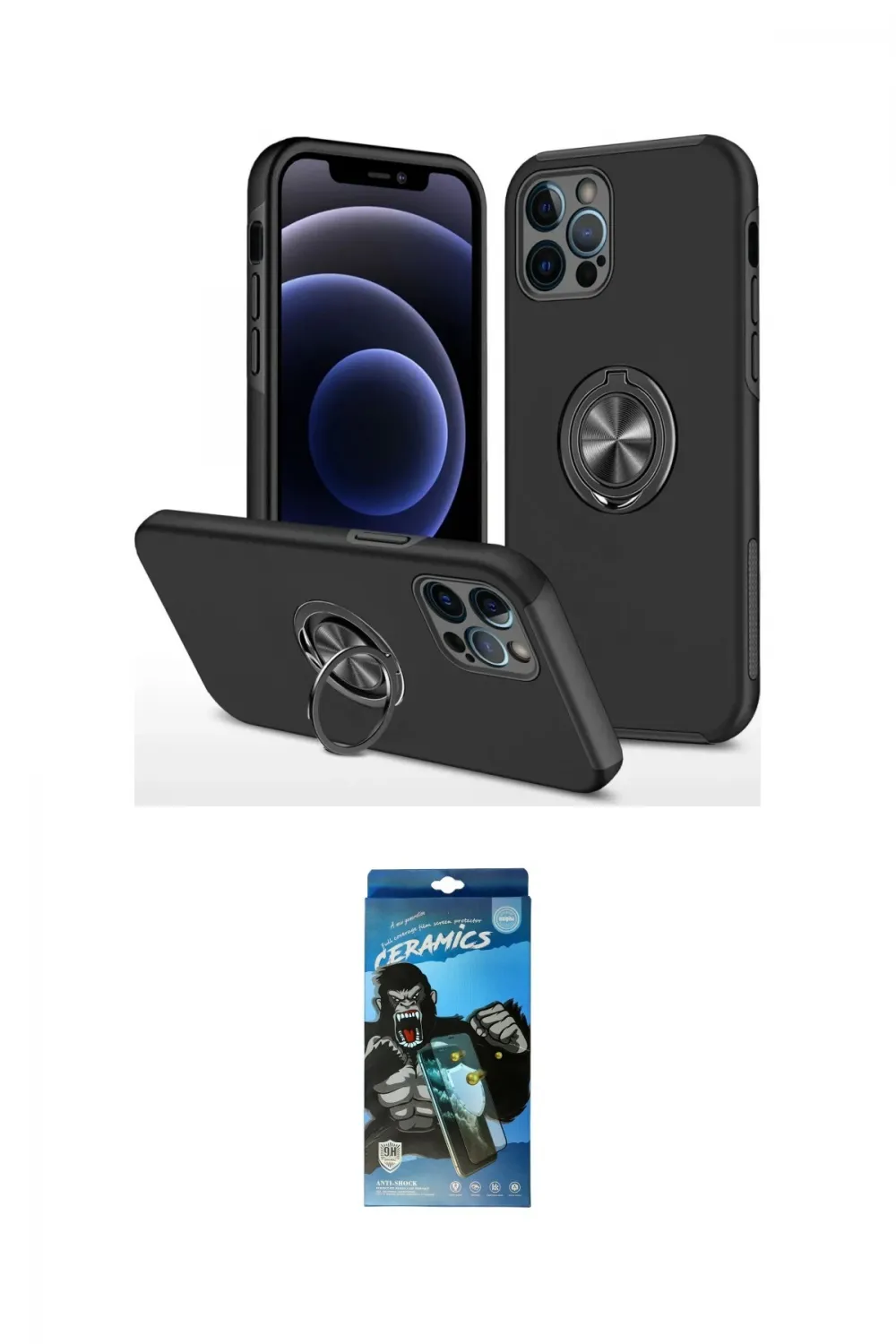 ieg™ iPhone 12 Pro Max Kılıf Odak Form Prime - Siyah 34D Izgaralı Cam