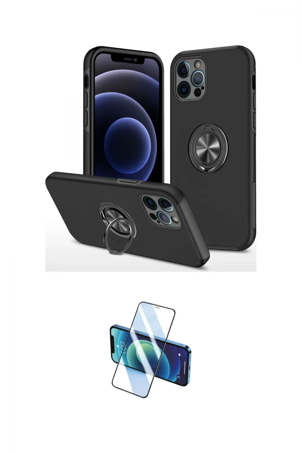 ieg™ iPhone 12 Pro Max Kılıf Odak Form Prime - Siyah 3D Antistatik Seramik Nano Ekran Koruyucu