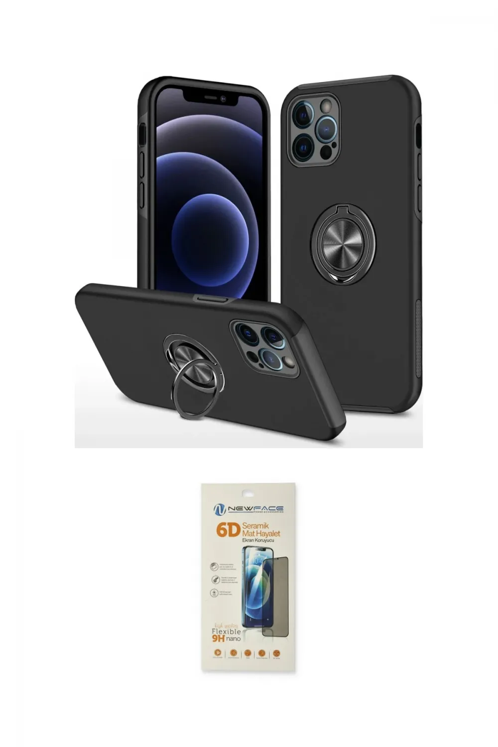 ieg™ iPhone 12 Pro Max Kılıf Odak Form Prime - Siyah 6D Mat Seramik Hayalet Nano Ekran Koruyucu