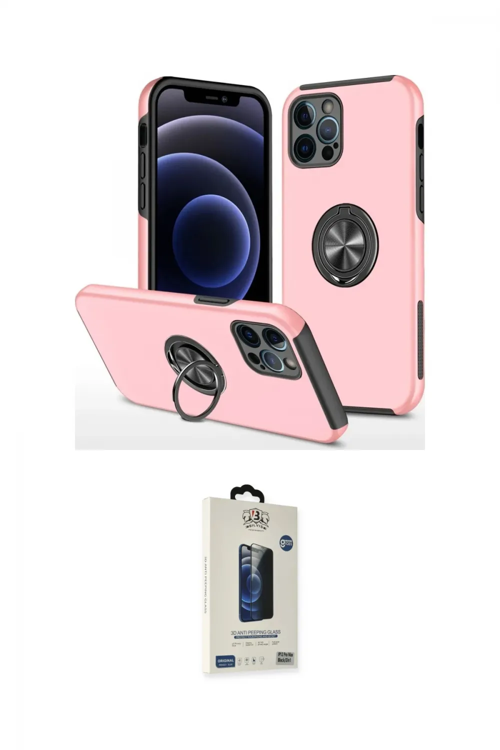 ieg™ iPhone 12 Pro Max Kılıf Odak Form Prime - Siyah Bilvis Hayalet Cam Ekran Koruyucu