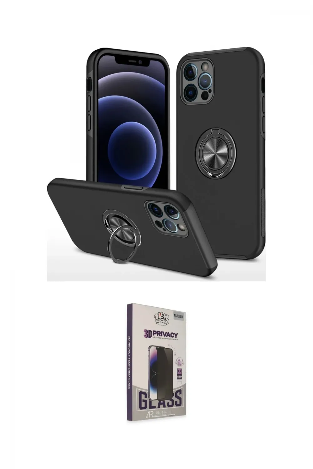 ieg™ iPhone 12 Pro Max Kılıf Odak Form Prime - Siyah Bilvis Hayalet Cam Ekran Koruyucu
