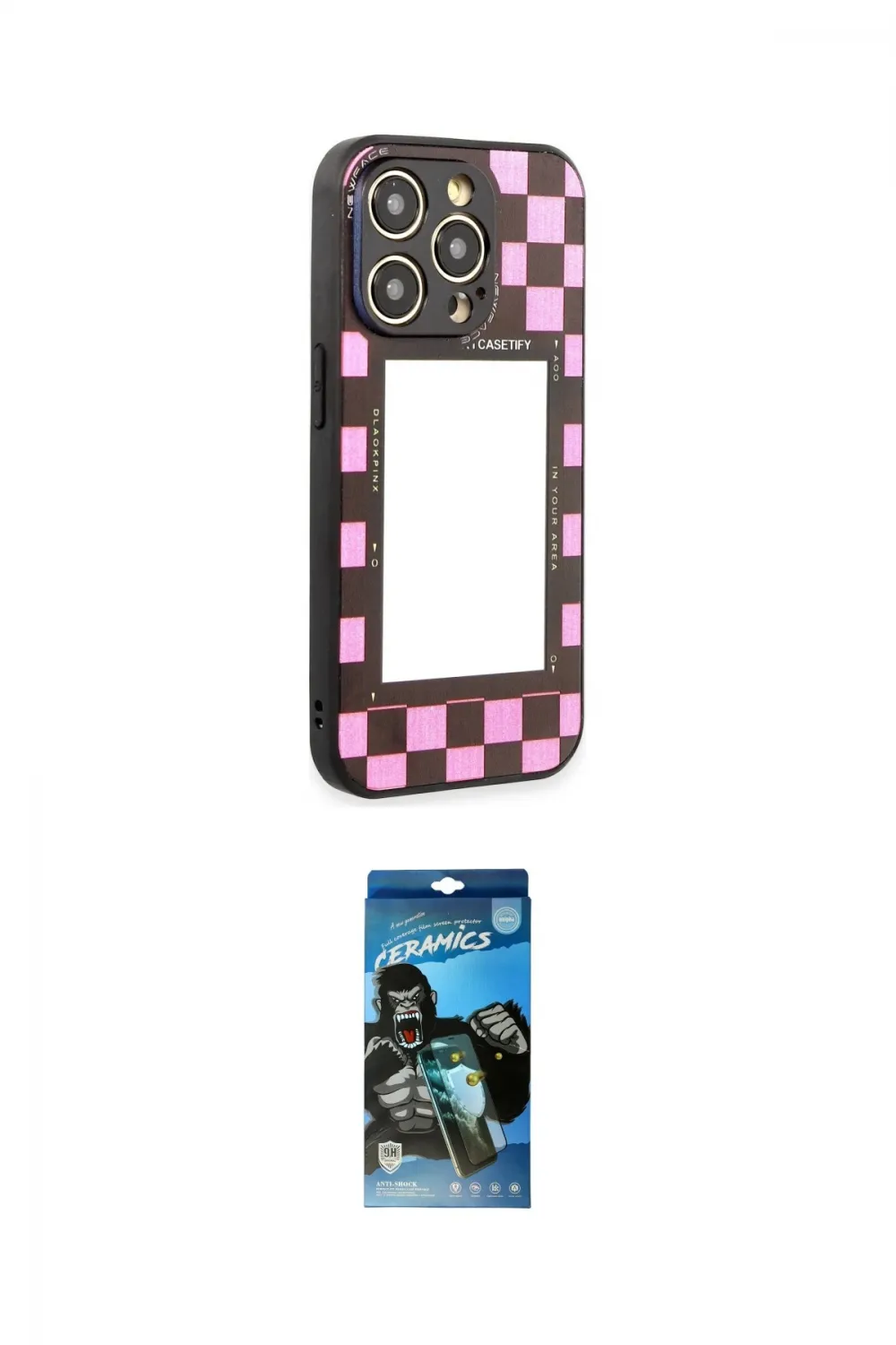 ieg™ iPhone 12 Pro Max Kılıf Odak Klasik Serisi - Siyah 34D Izgaralı Cam
