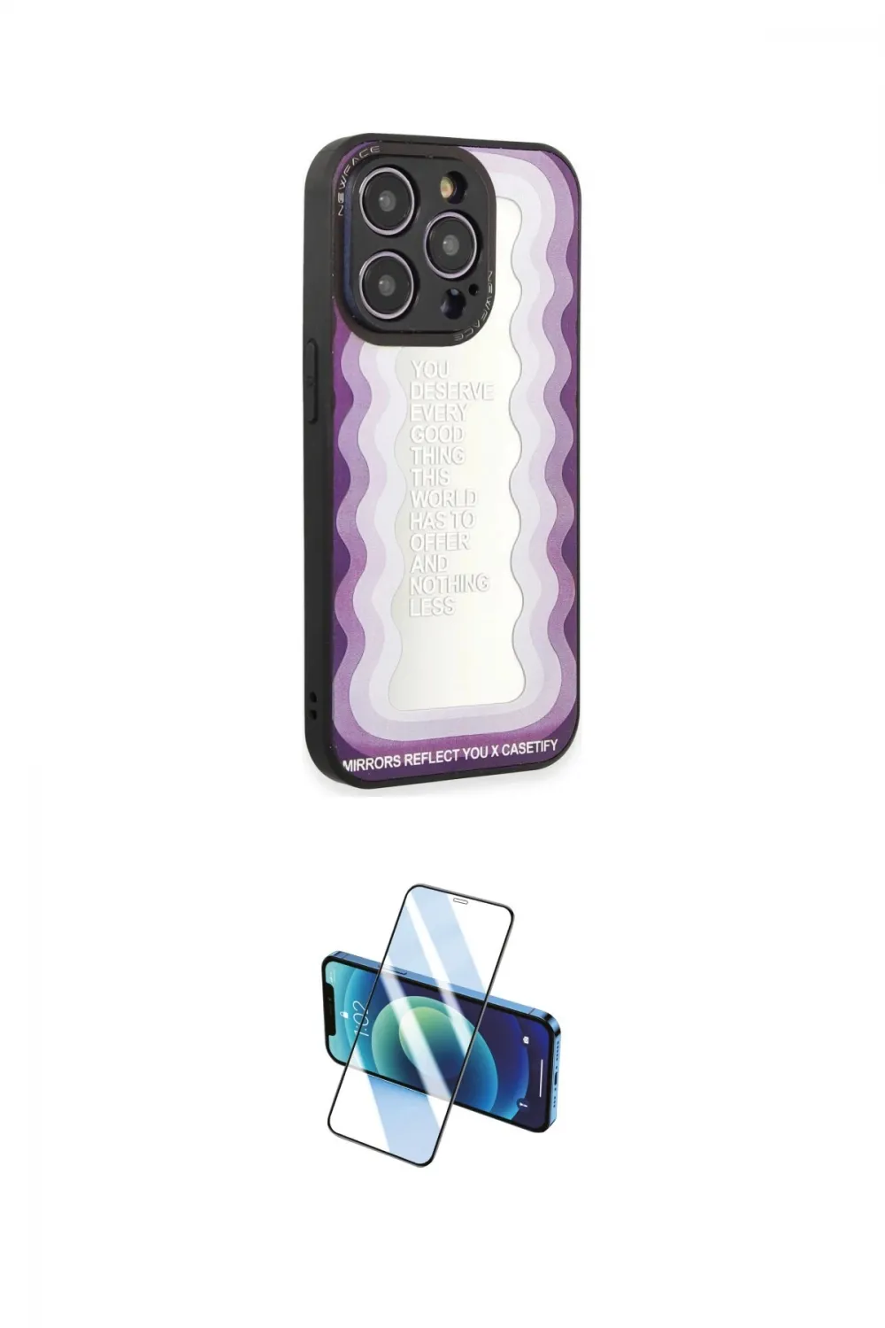 ieg™ iPhone 12 Pro Max Kılıf Odak Klasik Serisi - Siyah 3D Antistatik Cam Ekran Koruyucu
