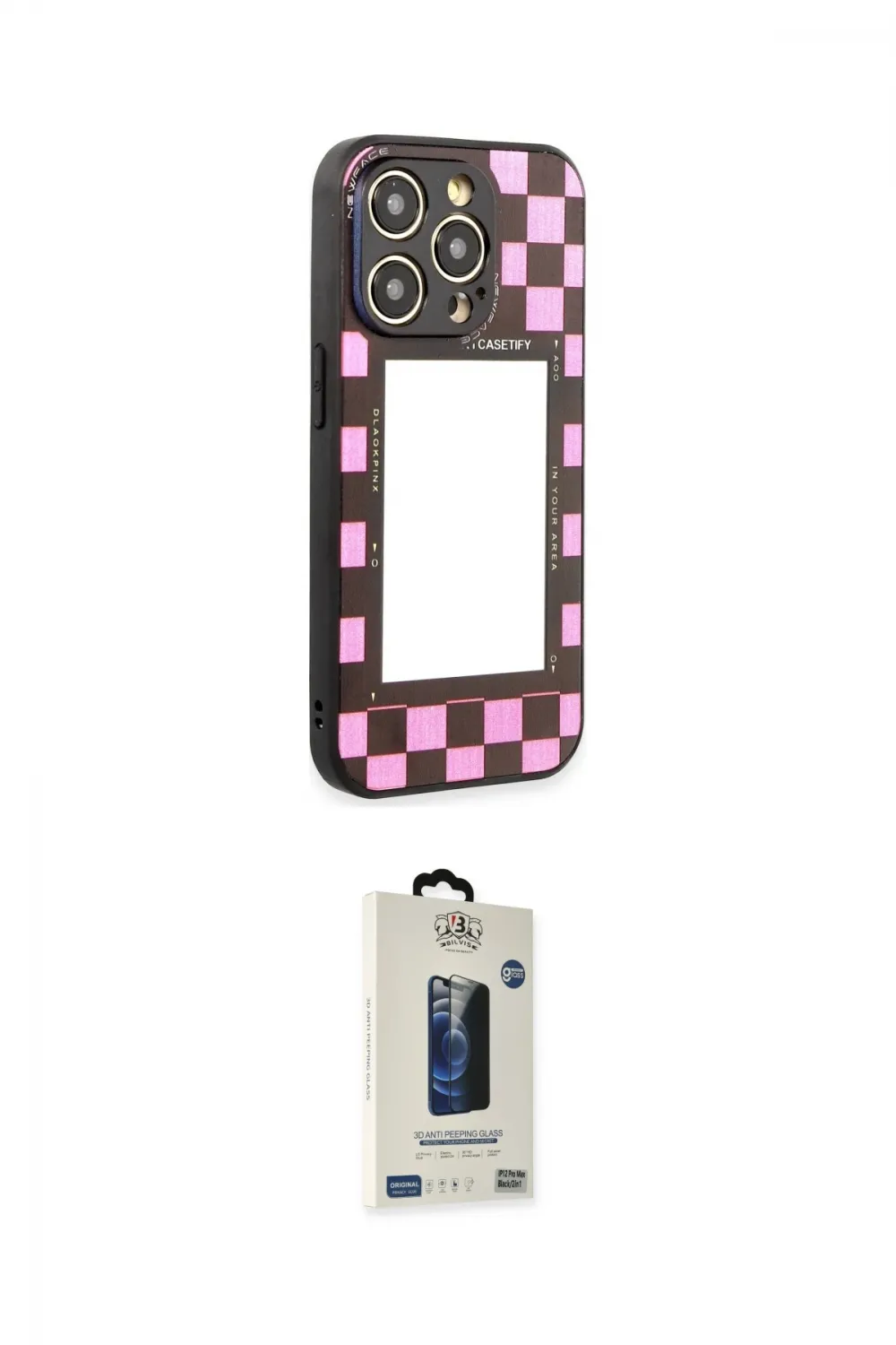 ieg™ iPhone 12 Pro Max Kılıf Odak Klasik Serisi - Siyah Bilvis Hayalet Cam Ekran Koruyucu