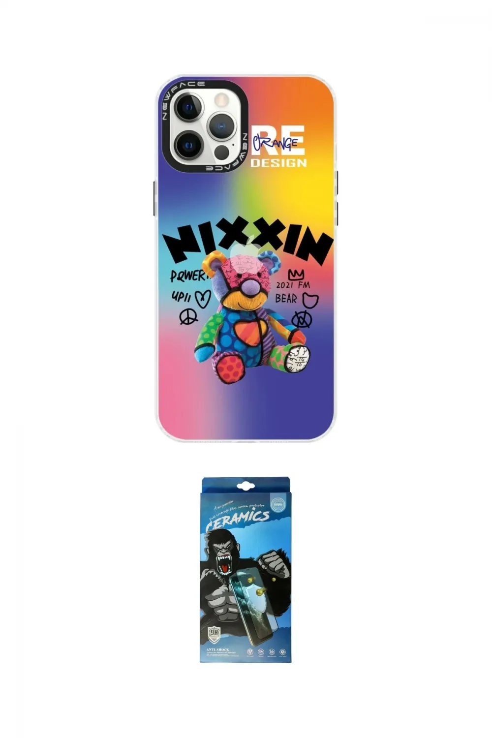 ieg™ iPhone 12 Pro Max Kılıf Siluet Çizgi Koleksiyonu - Siyah 34D Izgaralı Cam