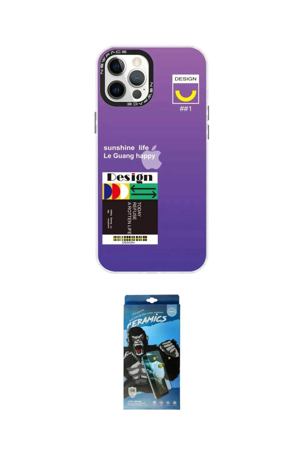 ieg™ iPhone 12 Pro Max Kılıf Siluet Çizgi Koleksiyonu - Siyah 34D Izgaralı Cam
