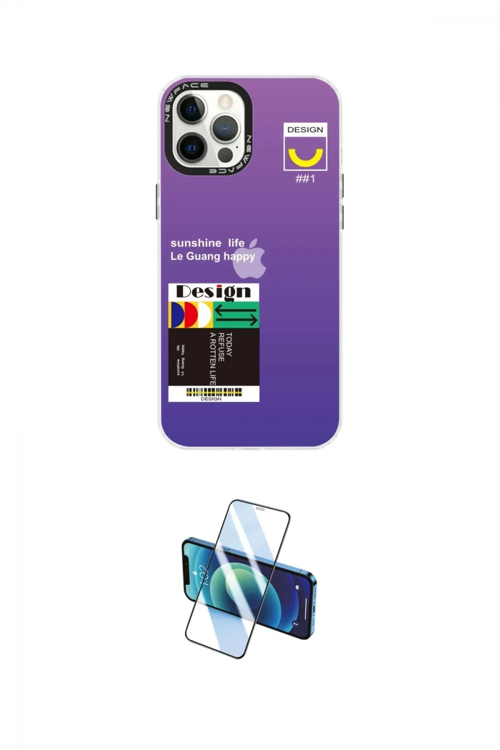 ieg™ iPhone 12 Pro Max Kılıf Siluet Çizgi Koleksiyonu - Siyah 3D Antistatik Cam Ekran Koruyucu