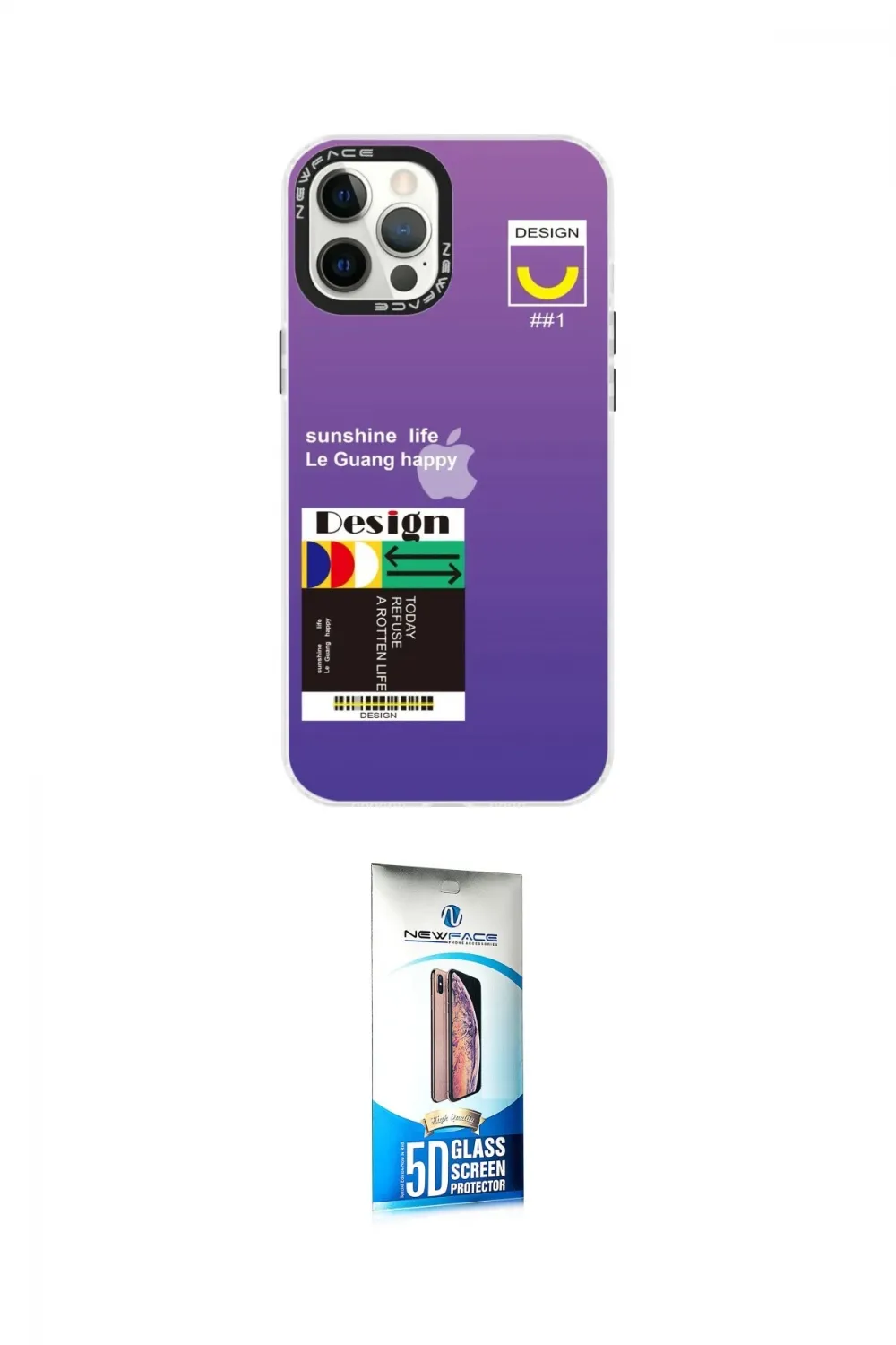 ieg™ iPhone 12 Pro Max Kılıf Siluet Çizgi Koleksiyonu - Siyah 5D Eko Cam Ekran Koruyucu
