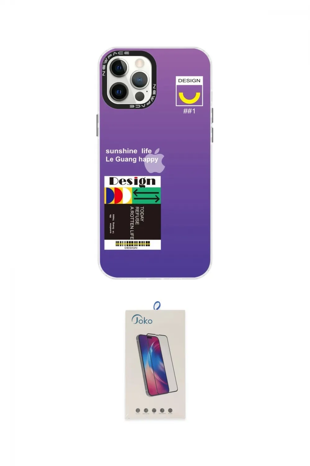 ieg™ iPhone 12 Pro Max Kılıf Siluet Çizgi Koleksiyonu - Siyah Joko 5D Cam