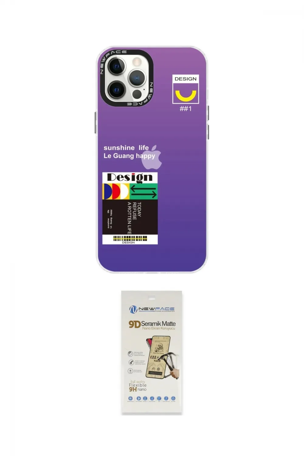 ieg™ iPhone 12 Pro Max Kılıf Siluet Çizgi Koleksiyonu - Siyah Mat Seramik Nano Ekran Koruyucu