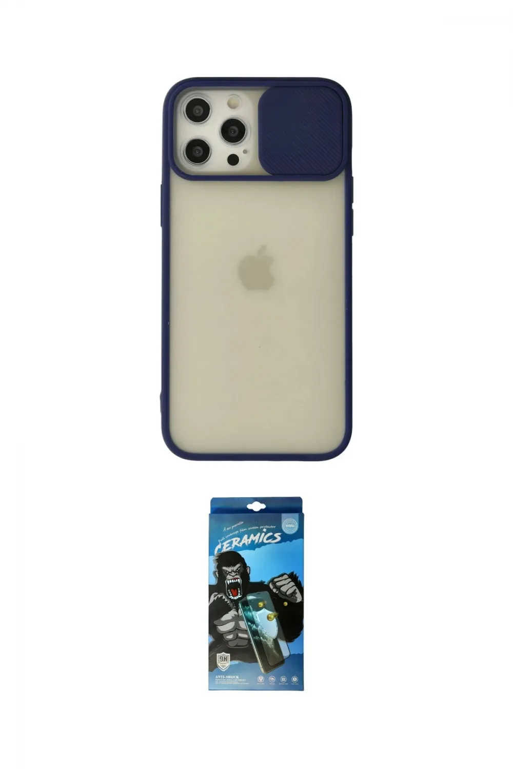ieg™ iPhone 12 Pro Max Kılıf Vadi Çizgi - Siyah 34D Izgaralı Cam