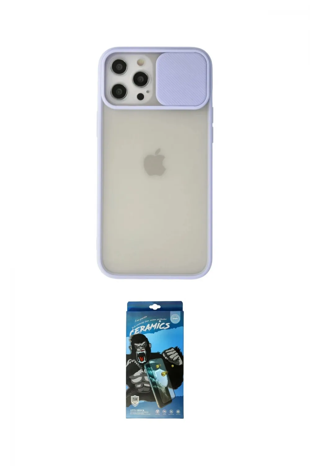 ieg™ iPhone 12 Pro Max Kılıf Vadi Çizgi - Siyah 34D Izgaralı Cam