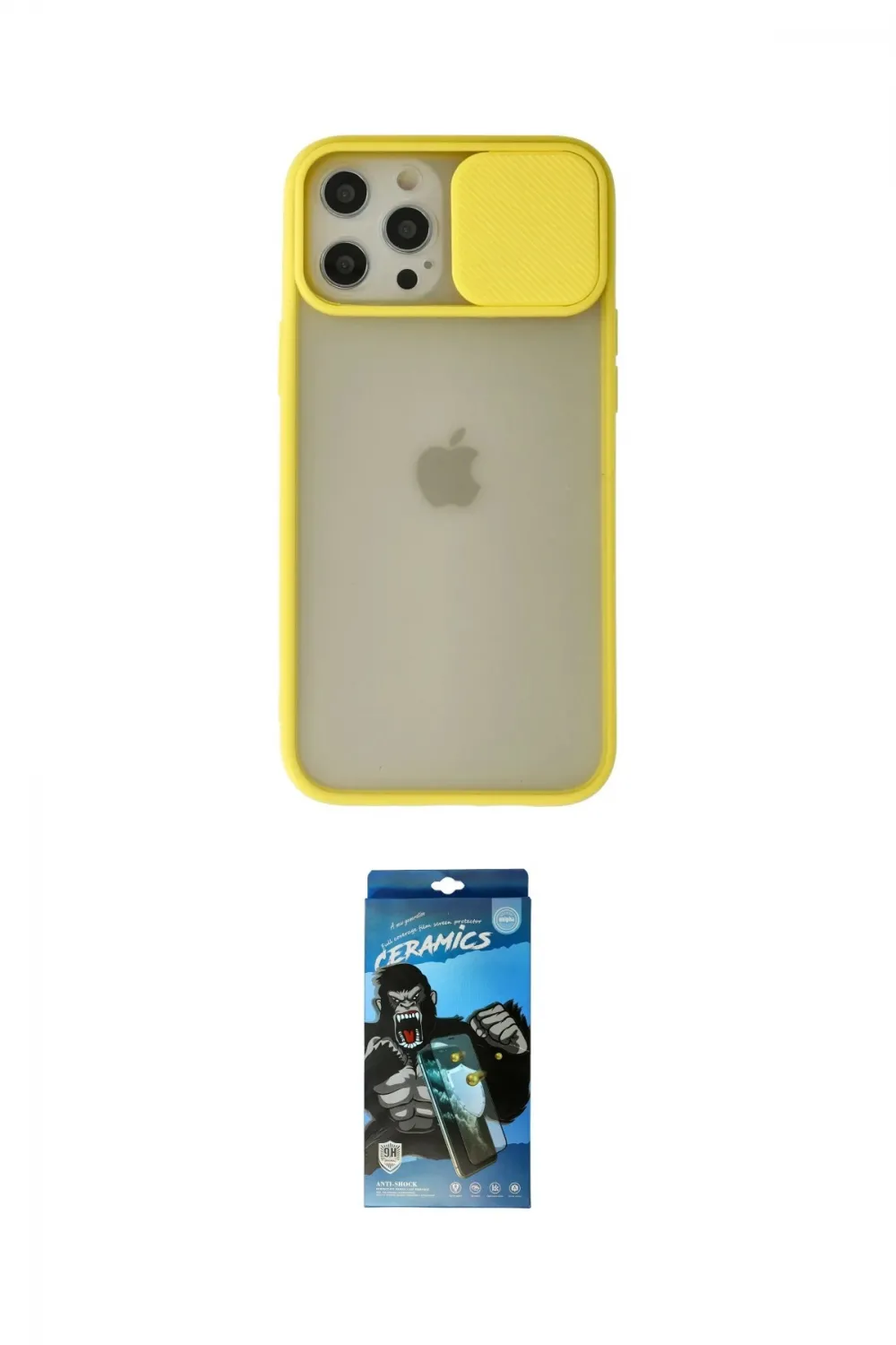 ieg™ iPhone 12 Pro Max Kılıf Vadi Çizgi - Siyah 34D Izgaralı Cam