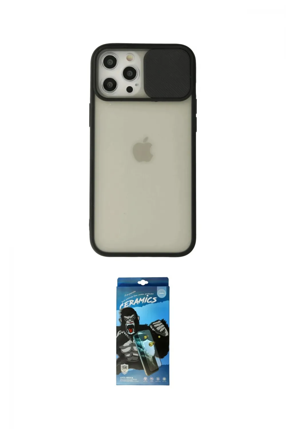 ieg™ iPhone 12 Pro Max Kılıf Vadi Çizgi - Siyah 34D Izgaralı Cam