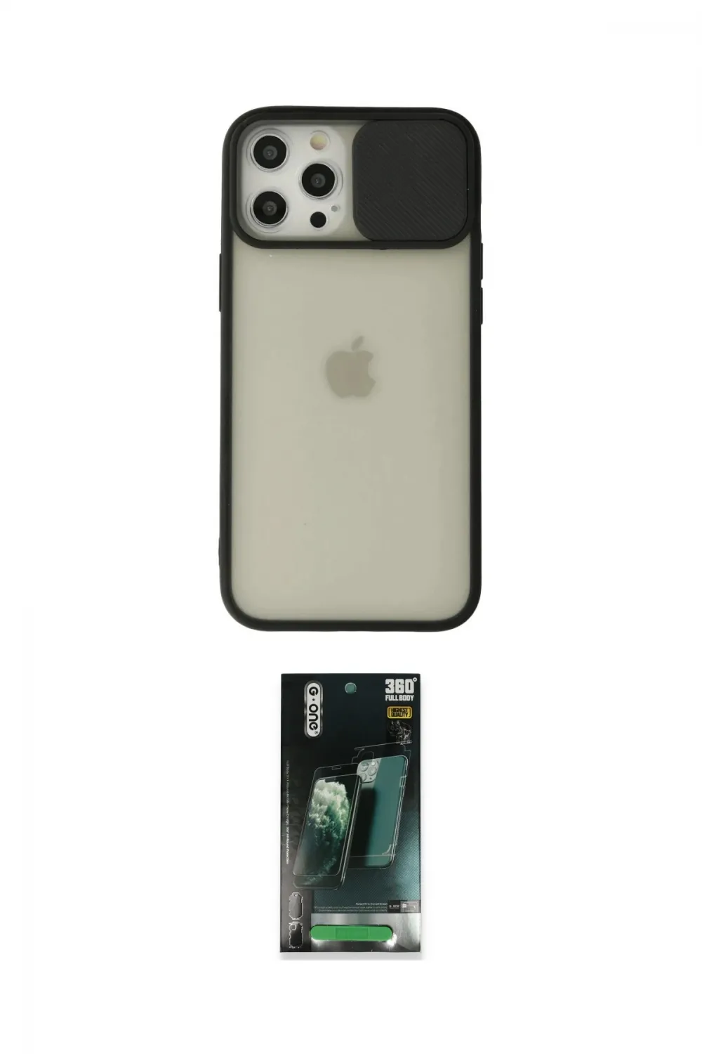 ieg™ iPhone 12 Pro Max Kılıf Vadi Çizgi - Siyah 360 Mat Full Body Arka Koruyucu