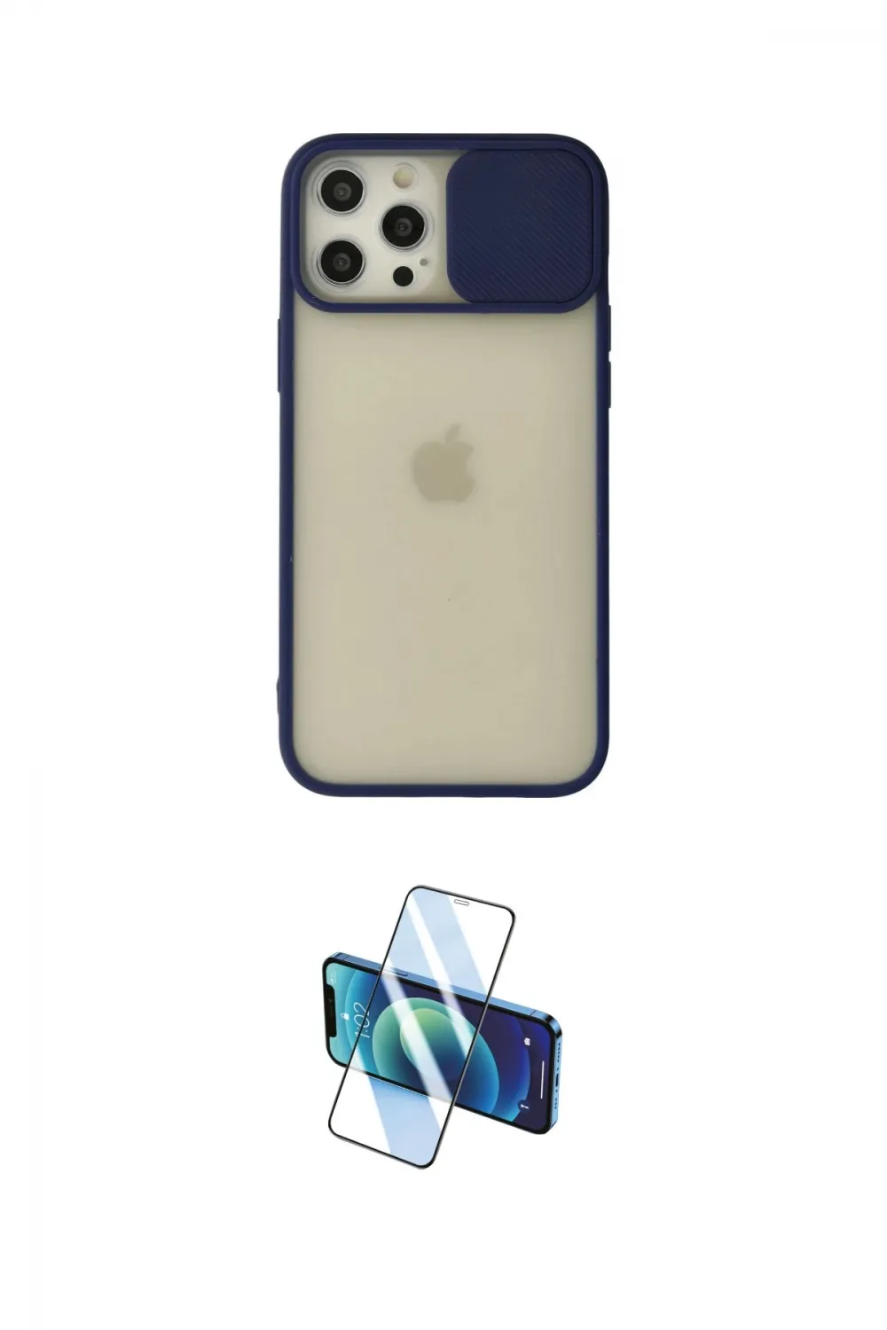 ieg™ iPhone 12 Pro Max Kılıf Vadi Çizgi - Siyah 3D Antistatik Cam Ekran Koruyucu