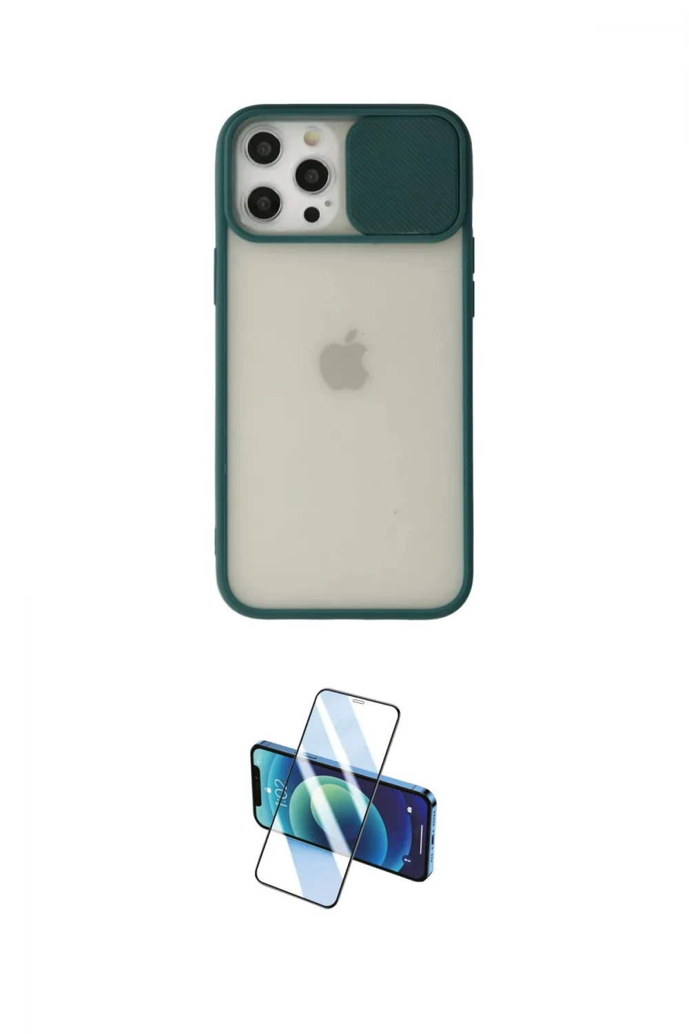 ieg™ iPhone 12 Pro Max Kılıf Vadi Çizgi - Siyah 3D Antistatik Cam Ekran Koruyucu