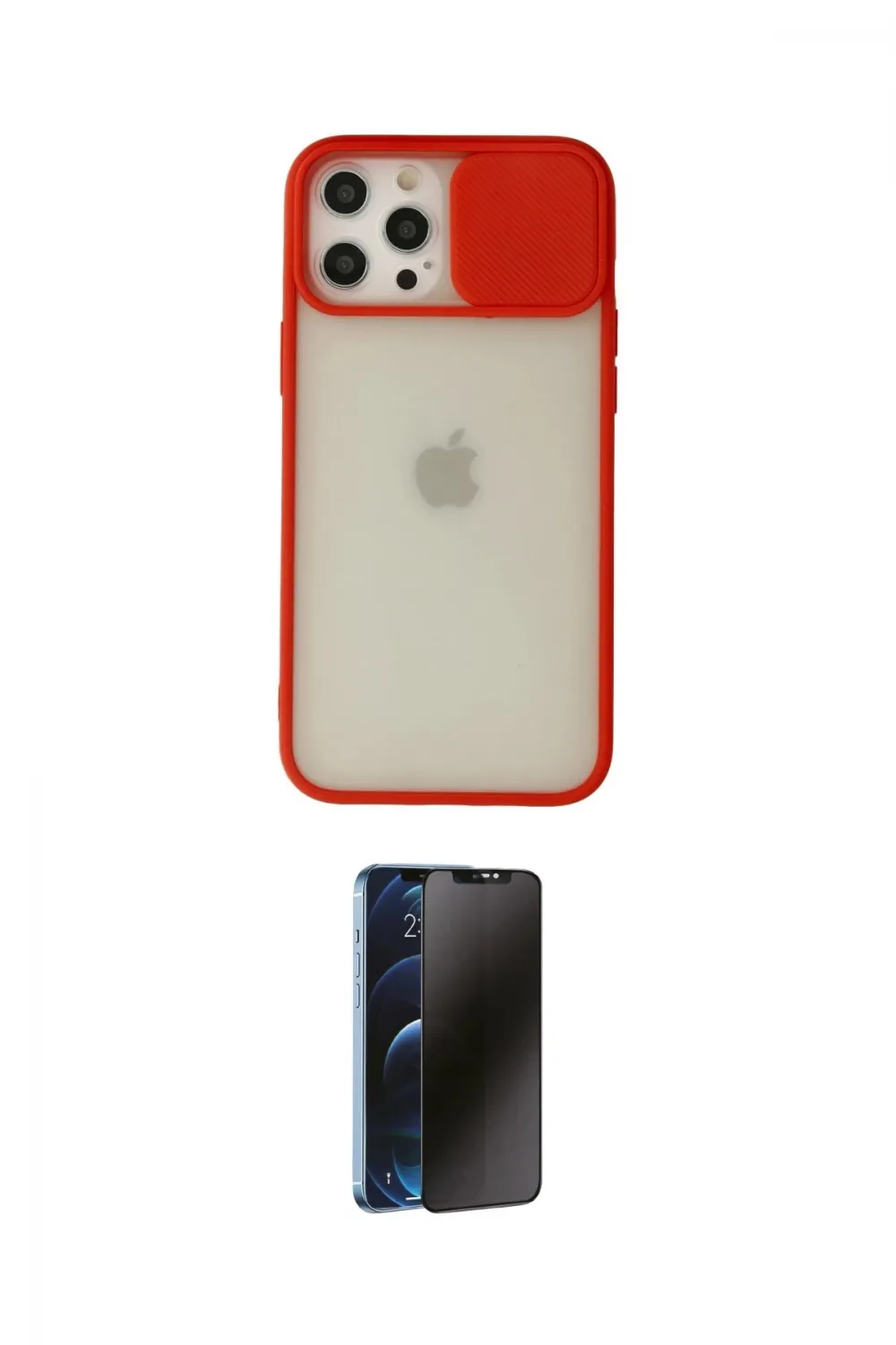 ieg™ iPhone 12 Pro Max Kılıf Vadi Çizgi - Siyah 3D Antistatik Hayalet Cam Ekran Koruyucu