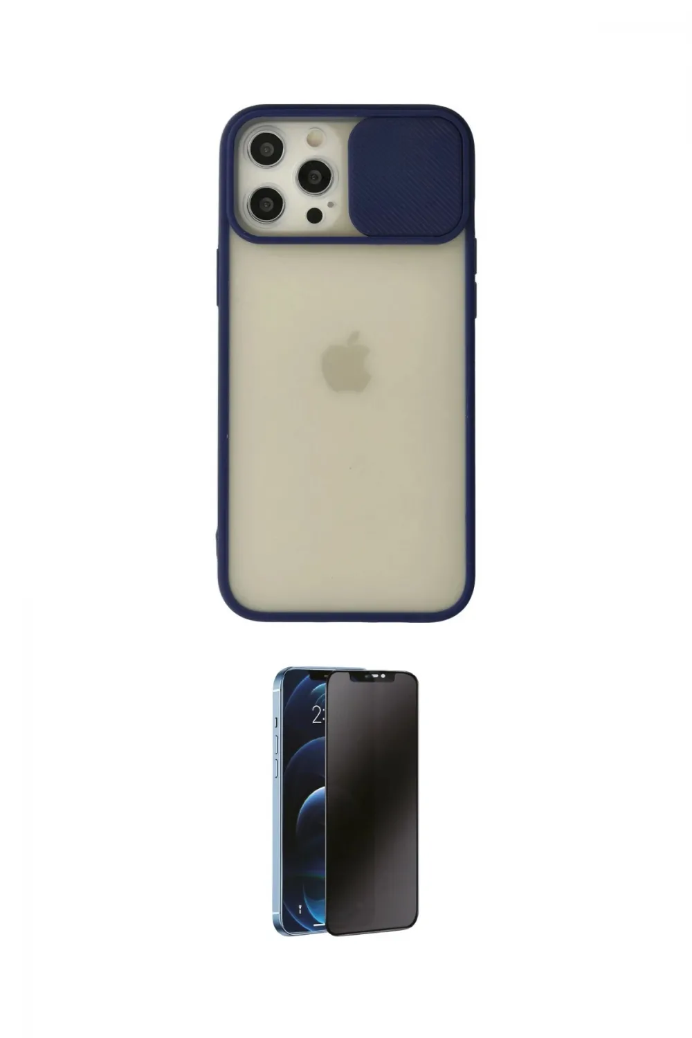 ieg™ iPhone 12 Pro Max Kılıf Vadi Çizgi - Siyah 3D Antistatik Hayalet Cam Ekran Koruyucu