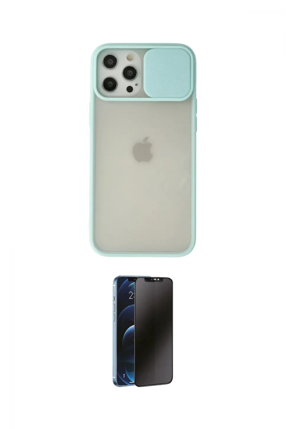 ieg™ iPhone 12 Pro Max Kılıf Vadi Çizgi - Siyah 3D Antistatik Hayalet Cam Ekran Koruyucu