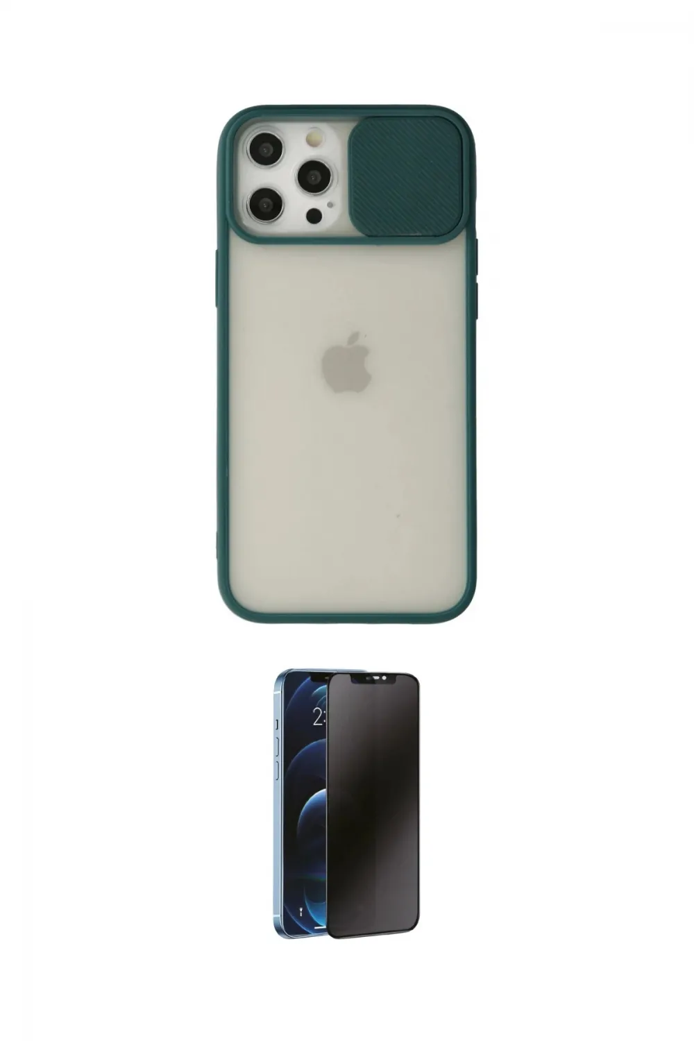 ieg™ iPhone 12 Pro Max Kılıf Vadi Çizgi - Siyah 3D Antistatik Hayalet Cam Ekran Koruyucu