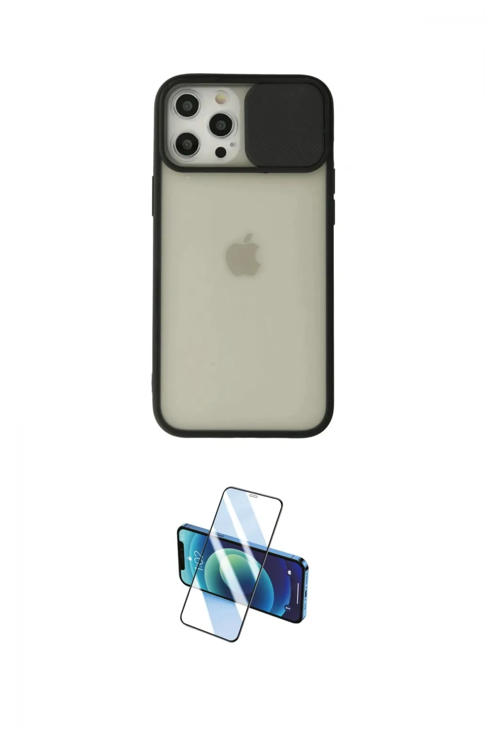 ieg™ iPhone 12 Pro Max Kılıf Vadi Çizgi - Siyah 3D Antistatik Seramik Nano Ekran Koruyucu