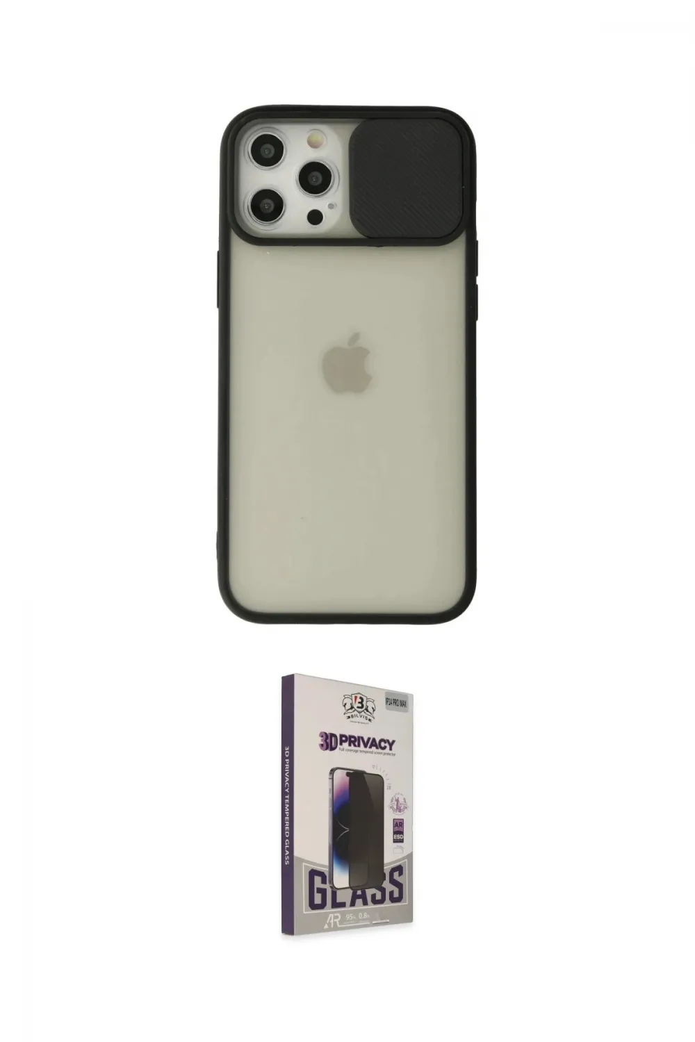 ieg™ iPhone 12 Pro Max Kılıf Vadi Çizgi - Siyah Bilvis Hayalet Cam Ekran Koruyucu
