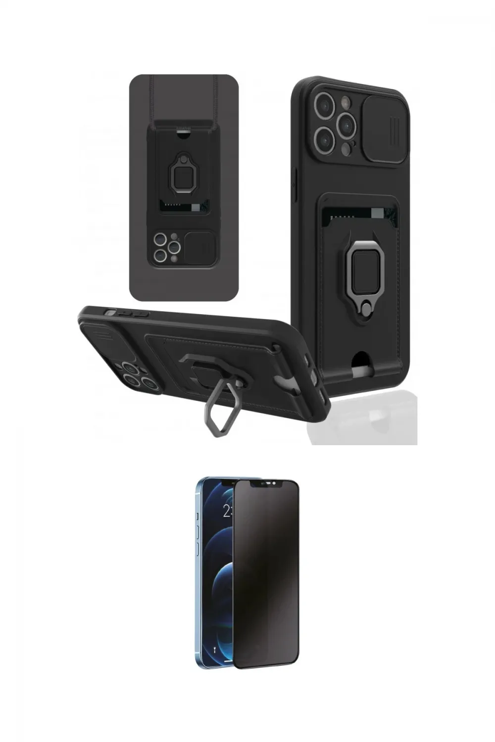 ieg™ iPhone 12 Pro Max Kılıf Vadi Form Prime - Siyah 3D Antistatik Hayalet Cam Ekran Koruyucu