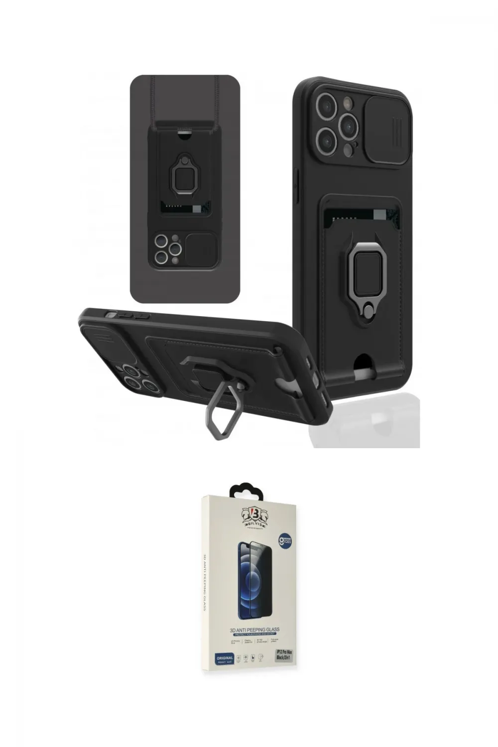 ieg™ iPhone 12 Pro Max Kılıf Vadi Form Prime - Siyah Bilvis Hayalet Cam Ekran Koruyucu