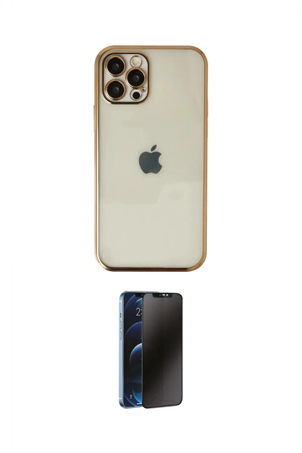 ieg™ iPhone 12 Pro Max Kılıf Vadi Minimal - Siyah 3D Antistatik Hayalet Cam Ekran Koruyucu