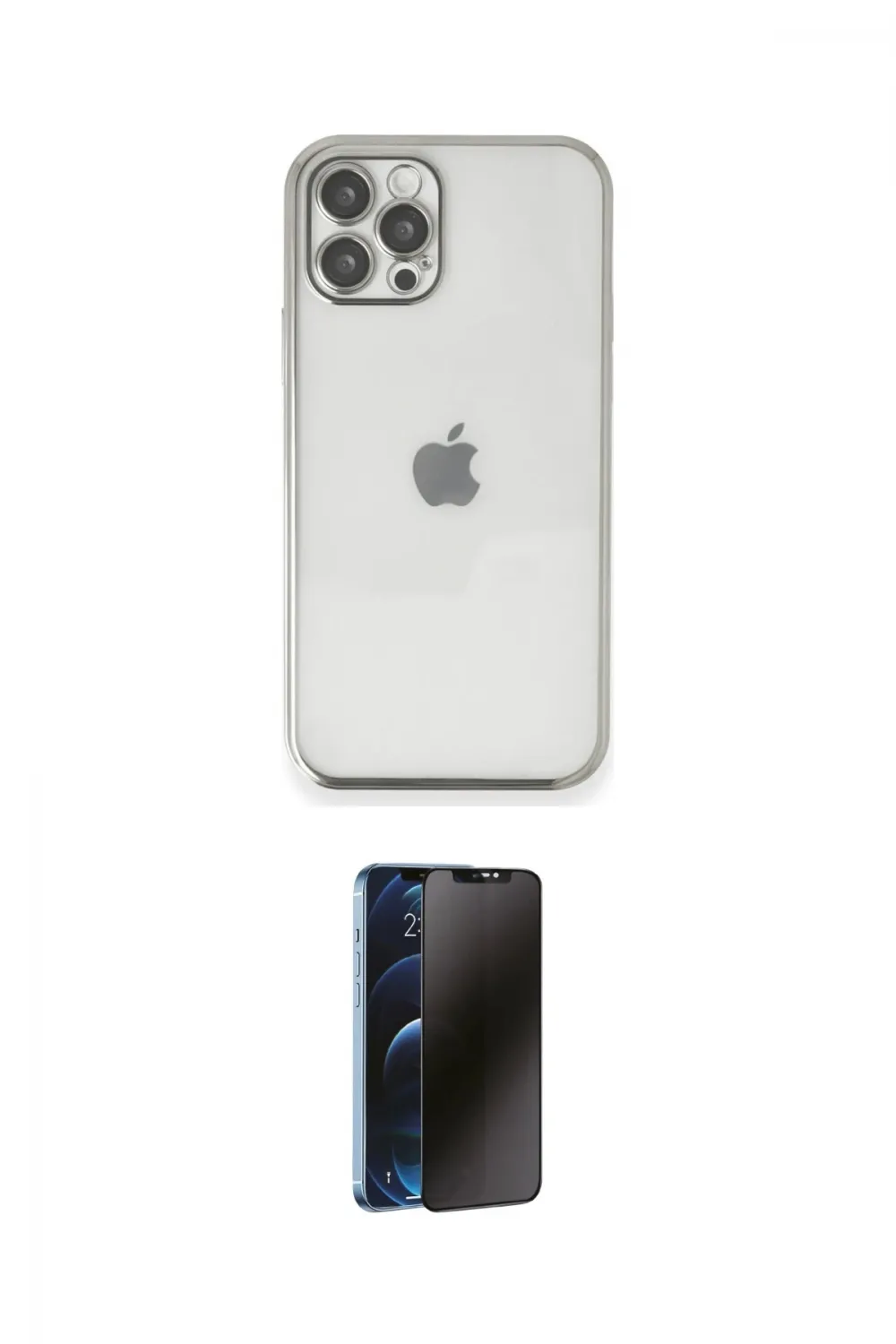 ieg™ iPhone 12 Pro Max Kılıf Vadi Minimal - Siyah 3D Antistatik Hayalet Cam Ekran Koruyucu