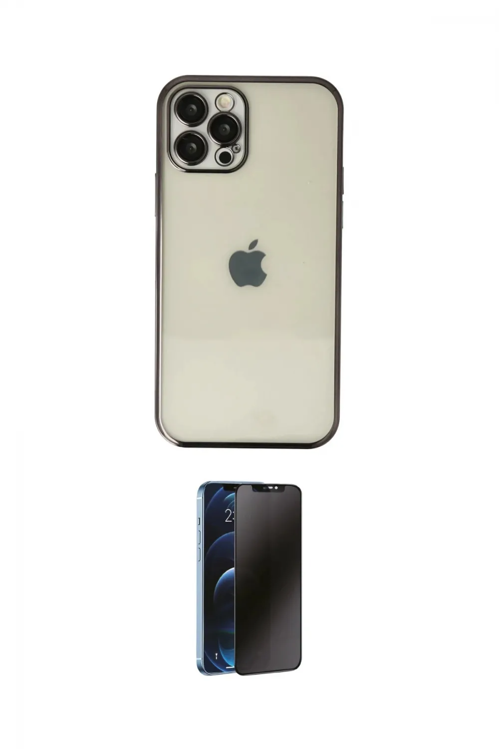 ieg™ iPhone 12 Pro Max Kılıf Vadi Minimal - Siyah 3D Antistatik Hayalet Cam Ekran Koruyucu