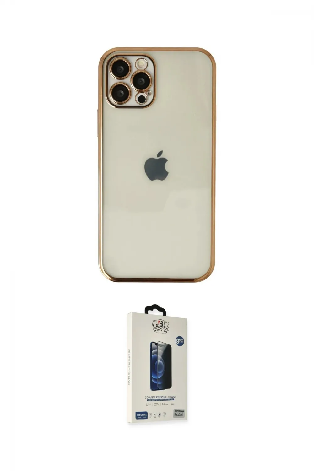 ieg™ iPhone 12 Pro Max Kılıf Vadi Minimal - Siyah Bilvis Hayalet Cam Ekran Koruyucu