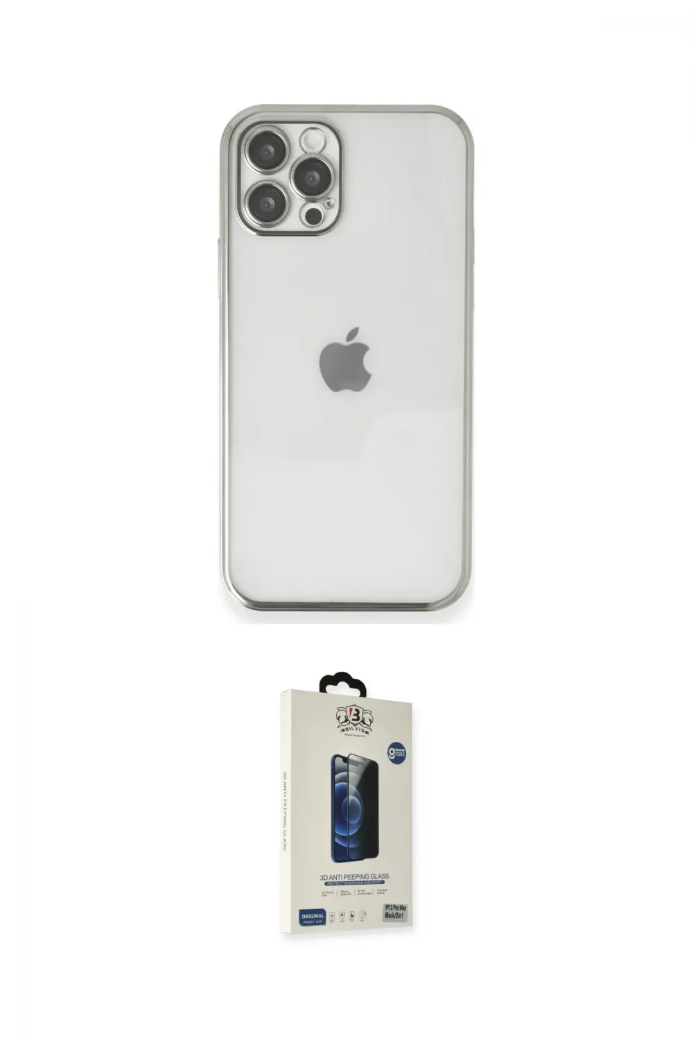 ieg™ iPhone 12 Pro Max Kılıf Vadi Minimal - Siyah Bilvis Hayalet Cam Ekran Koruyucu